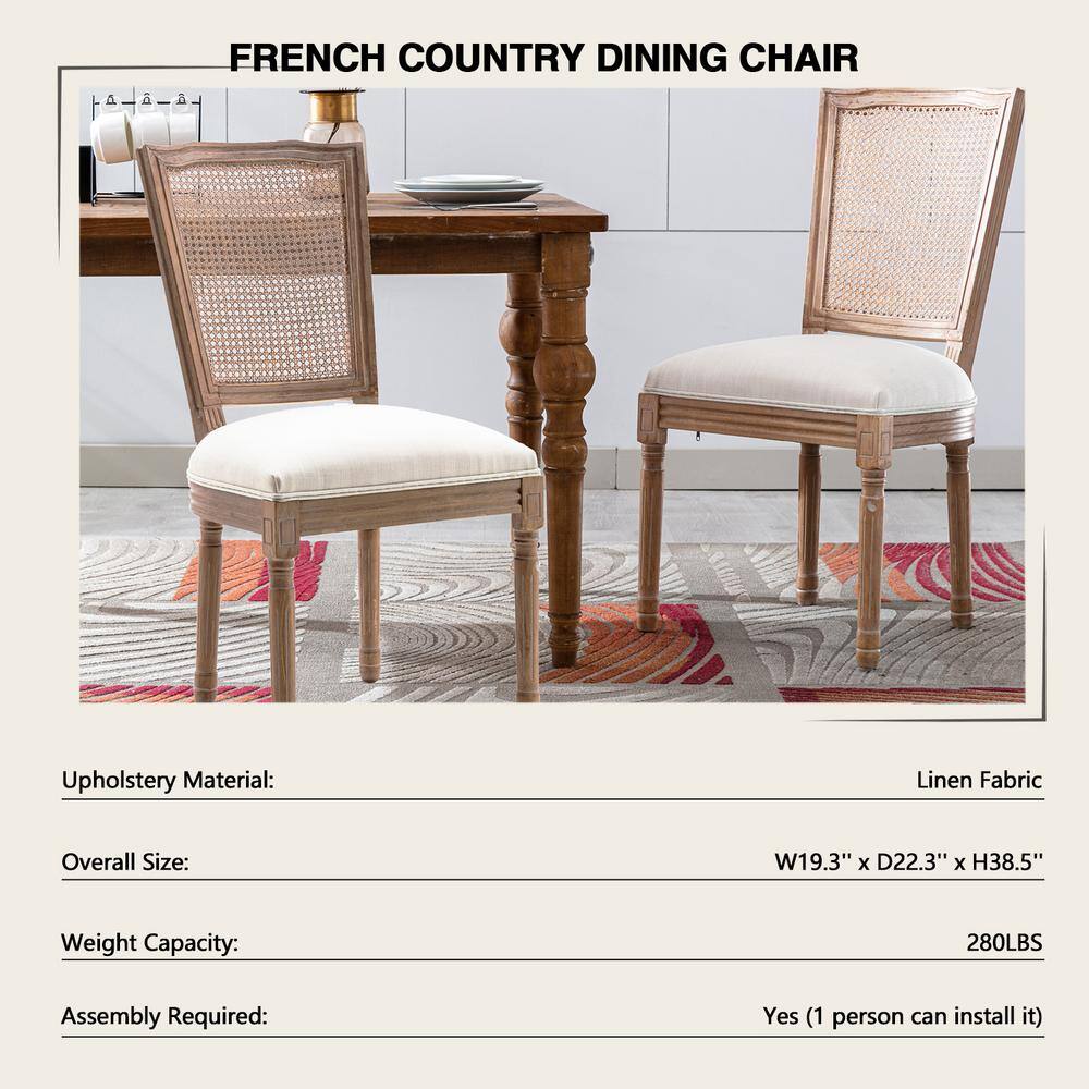Beige High Back Rattan and Cane Side Chair Set