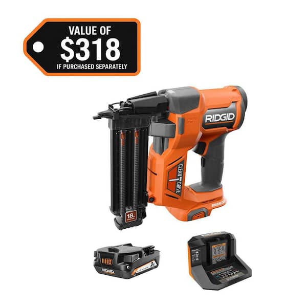 18V Brushless Cordless 18-Gauge 2-1/8 in. Brad Nailer with CLEAN DRIVE Technology with 2.0 Ah Battery and Charger