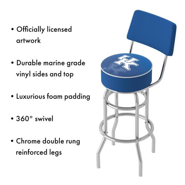 University of Kentucky Reflection 31 in. Blue Low Back Metal Bar Stool with Vinyl Seat