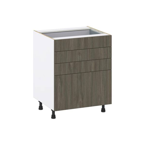 J COLLECTION Medora Textured 27 in. W x 34.5 in. H x 24 in. D in Slab Walnut Shaker Assembled Base Kitchen Cabinet with 3 Drawers