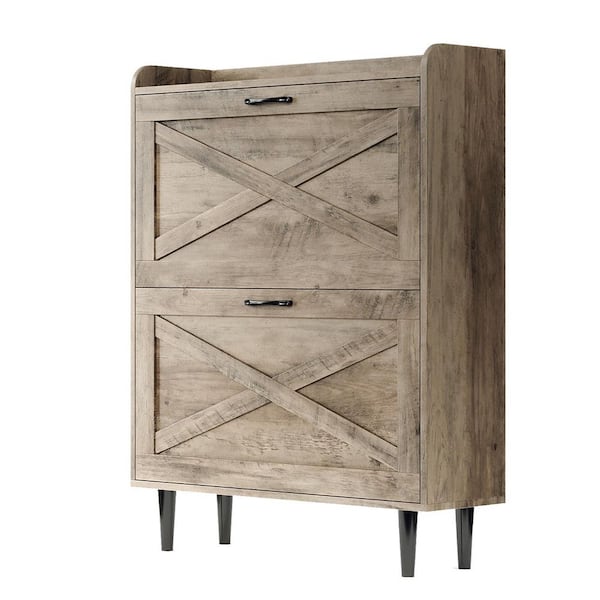 39. 37 in. H x 31. 61 in. W Washed Grey MDF Shoe Storage Cabinet