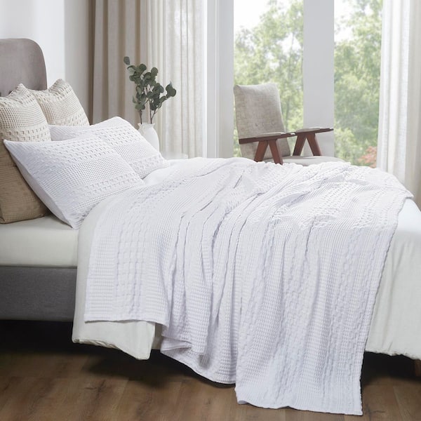 Waffle Weave White Queen 100% Cotton Blanket