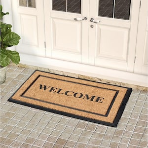 A1HC Welcome Border Beige 24 in x 39 in Rubber and Coir Heavy-Duty Outdoor Entrance Durable Doormat