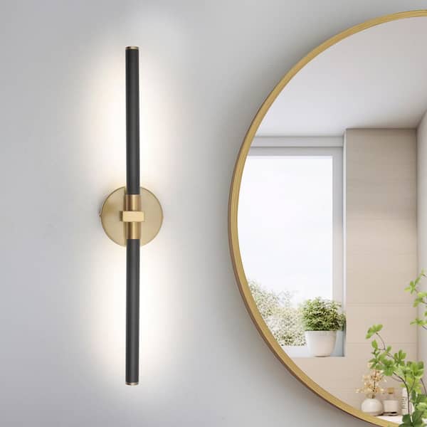 23.44 in. 2-Light Black and Gold Integrated LED Bathroom Vanity Light Bar