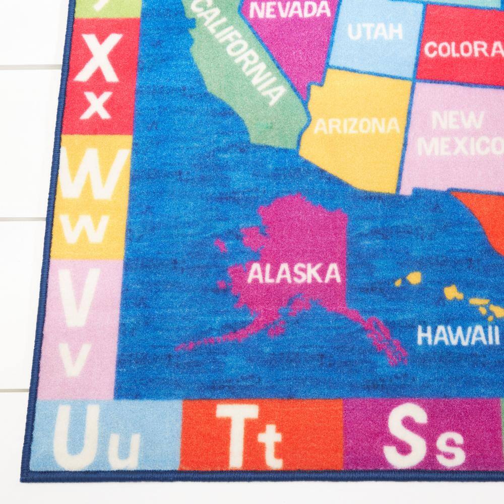 Eric Carle Blue USA Map Kids Washable Area Rug