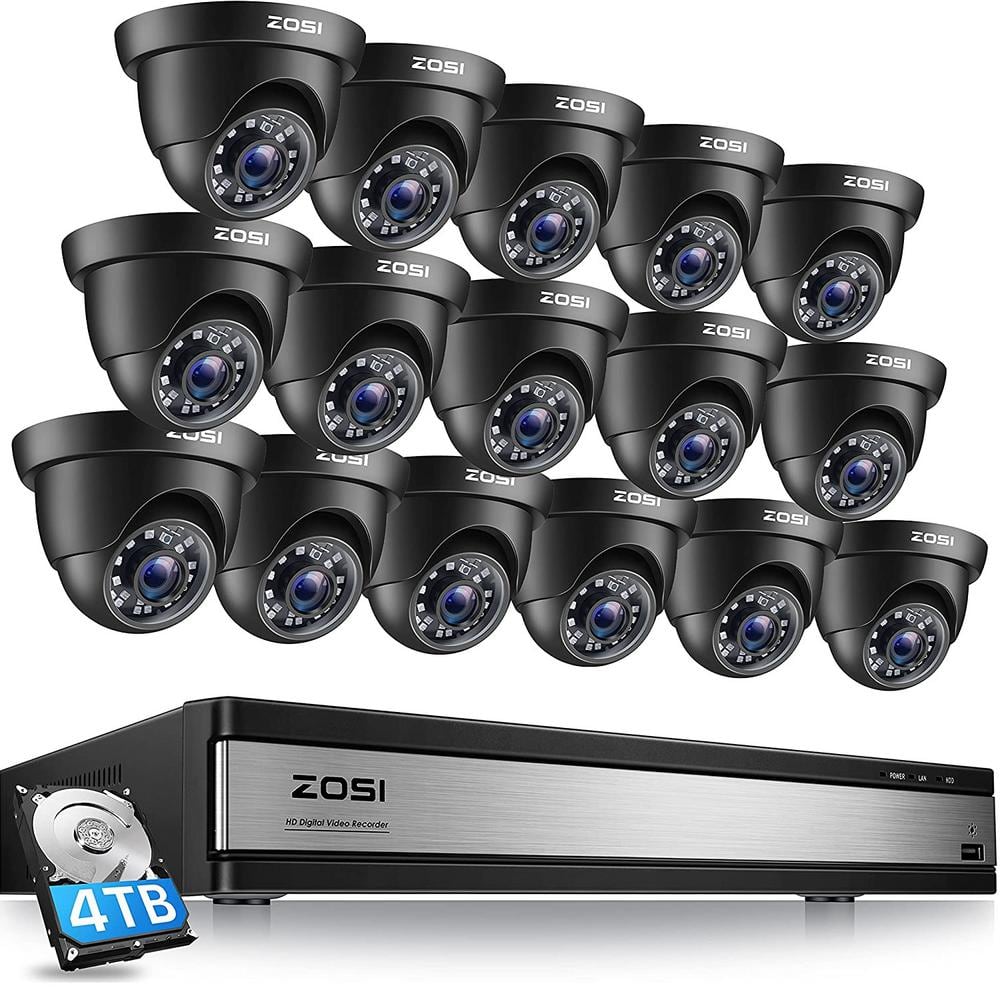 16-Channel 1080p 4TB DVR Security Camera System with 16 Wired Dome Cameras, 80 ft. Night Vision -  ZOSI, 16CK-418B16S-40