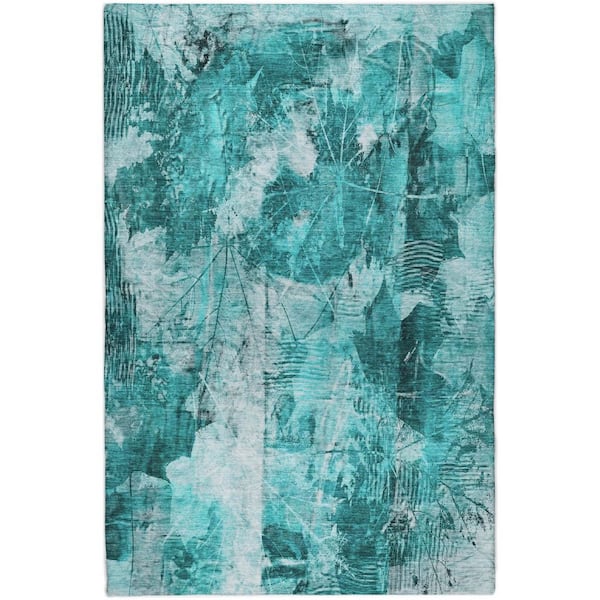 Dream Shag Premium Machine Washable Abstract ADS560 Teal 10 ft. x 14 ft. Area Rug