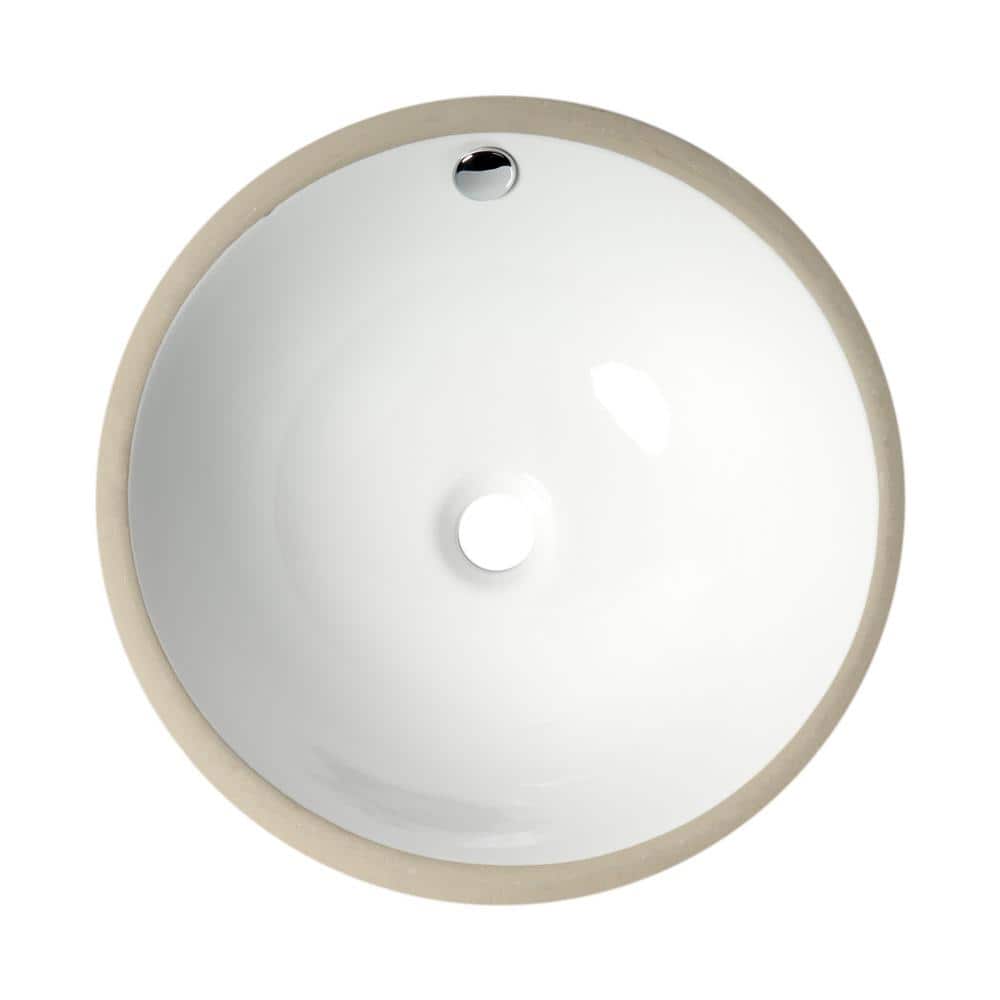White Ceramic Round Undermount Bathroom Sink with Overflow