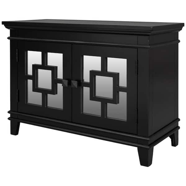 aisword Black Accent Storage Cabinet Wooden Cabinet with Decorative Mirror Door, Modern Sideboard