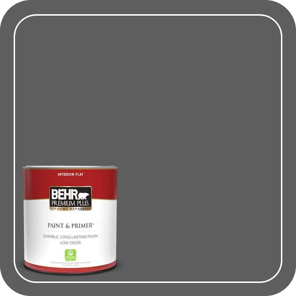 BEHR PREMIUM PLUS 1 qt. #N520-6 Asphalt Gray Flat Low Odor Interior Paint & Primer