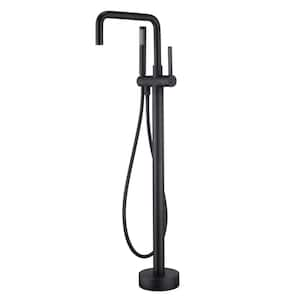 Single-Handle Freestanding Tub Faucet with Hand Shower Modern Brass Floor Mount Bathtub Fillers in. Matte Black