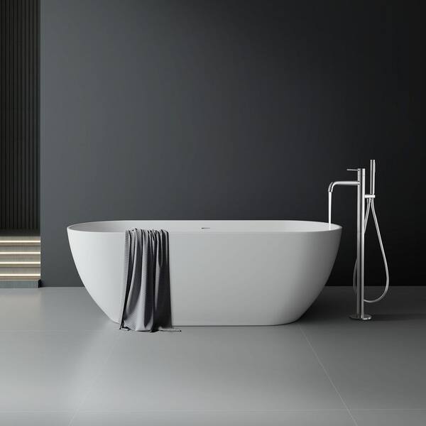 Zora 67 in. x 29 in. Stone Resin Freestanding Soaking Bathtub in White