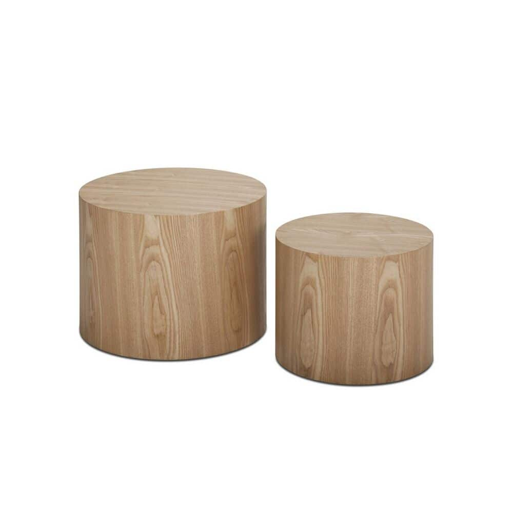 URTR 18.89 in. W Walnut Round Wood Side Table Coffee Table End Table with Woodgrain for Living Room Office Bedroom (Set of 2), Brown