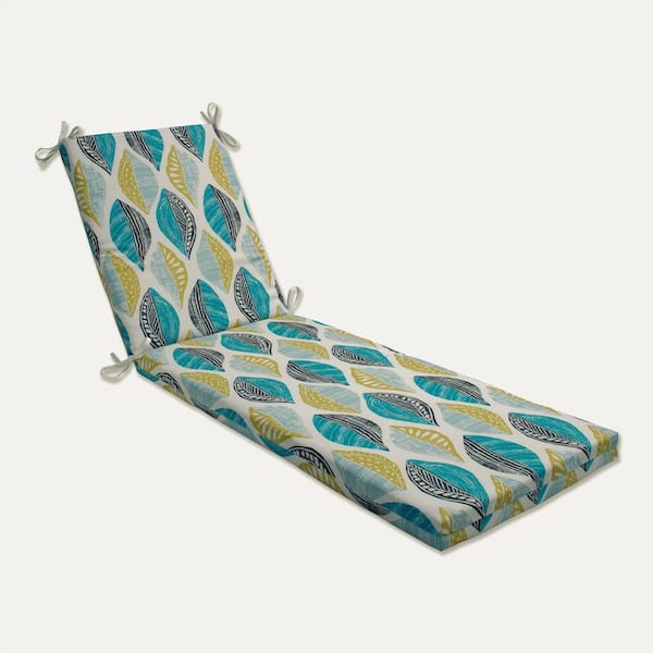 Pillow Perfect Floral 23 x 30 Outdoor Chaise Lounge Cushion in Blue/Ivory Leaf Block