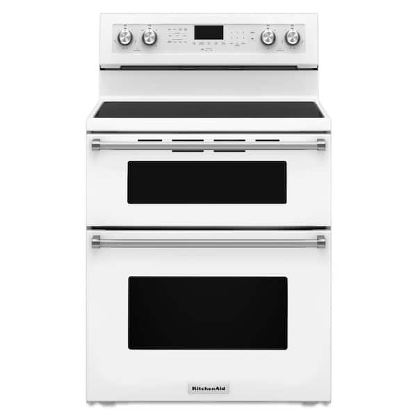 KitchenAid 6.7 cu. ft. 5 Burner Element Double Oven Electric Range with Self-Cleaning Convection Oven in White