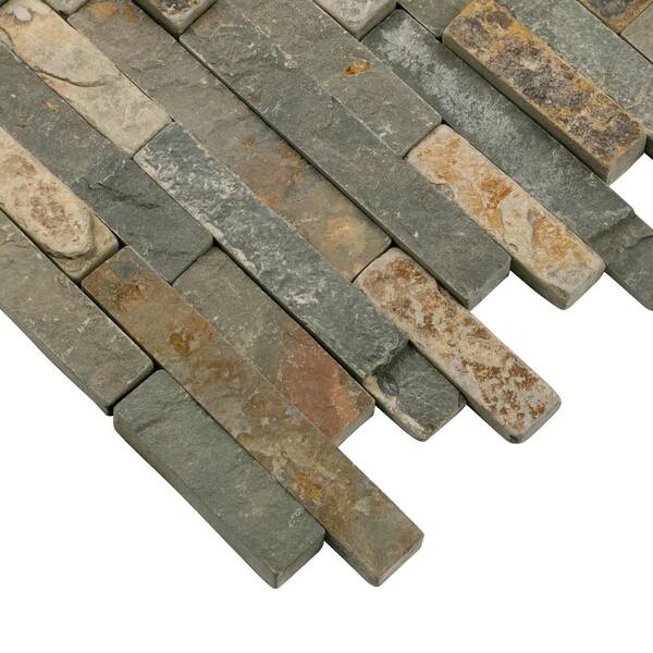 MSI Rustique Interlocking 8 in. x 18 in. x 10mm Textured Slate Mesh-Mounted Mosaic Wall Tile (10 sq. ft. / case) MSI Rustique Interlocking 8 in. x 18 in. x 10mm Textured Slate Mesh-Mounted Mosaic Wall Tile (10 sq. ft. / case)
