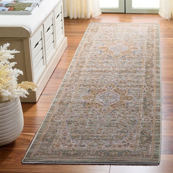 Ellwood 2 ft. x 8 ft. Olive/Beige Ornate Medallion Runner Rug