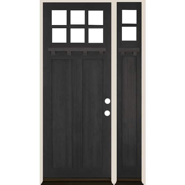 Krosswood Doors 50 in. x 96 in. Craftsman 6-Lite Left-Hand/Inswing Clear Glass Black Stain Hemlock Wood Prehung Front Door w/RSL and DS