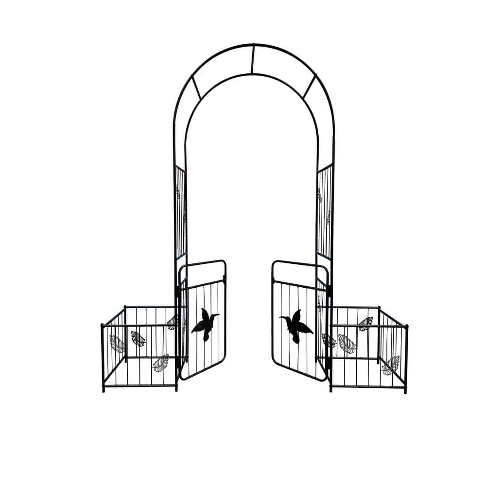 87.00 in Metal Garden Arch with Double Doors - Garden Arbor Trellis for Cli