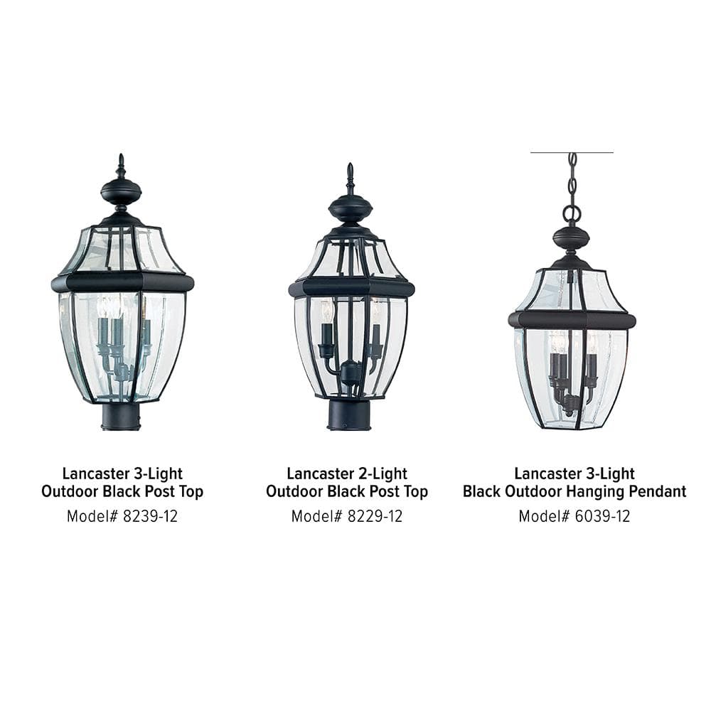 Black Outdoor Post Lantern with Clear Beveled Glass Shade