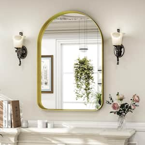 Gold 23.6 in. W x 36 in. H Modern Arched Aluminum Alloy Deep Framed Wall Mirror