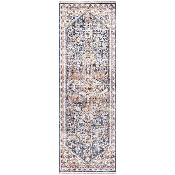 3 ft. x 8 ft. Blue Idina Bordered Medallion Indoor Runner Rug