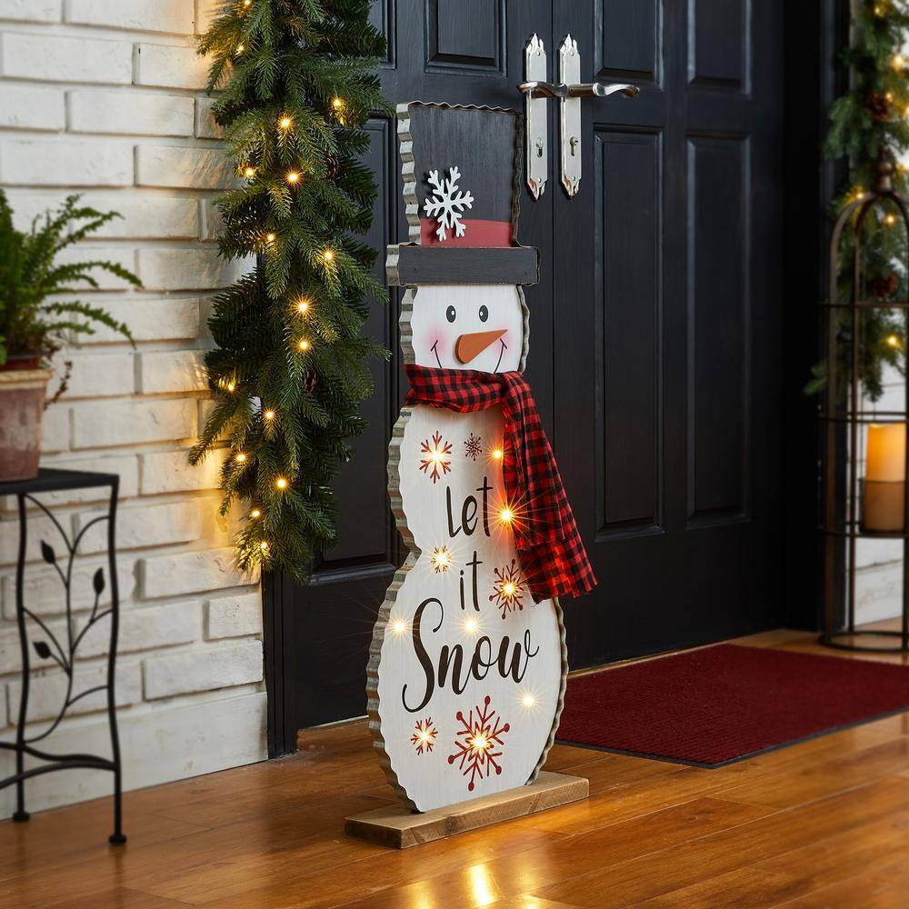 36" Lighted Snowman Christmas Porch Sign with Plaid Scarf