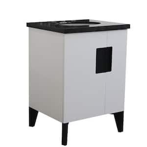 25 in. W x 22 in. D Single Bath Vanity in White with Granite Vanity Top in Black Galaxy with White Oval Basin