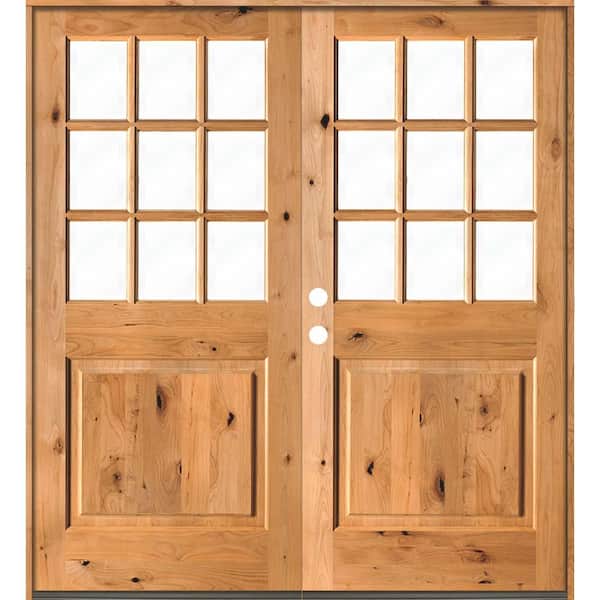 Krosswood Doors 72 in. x 80 in. Craftsman Knotty Alder 9-Lite Clear Glass clear stain Right Active Double Prehung Wood Front Door
