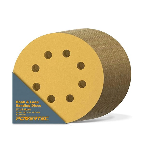 POWERTEC 6 in. 6 Hole 220-Grit Hook and Loop Sanding Discs in Gold (50-Pack)