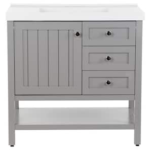 Lanceton 37 in. W x 22 in. D x 37 in. H Single Sink  Bath Vanity in Sterling Gray with White Cultured Marble Top
