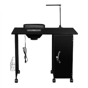 29.5 in. Black Salon Manicure Metal Table Nail Desk with LED Light Dust Collecter