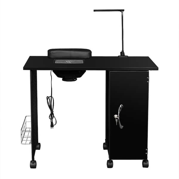 Karl home 29.5 in. Black Salon Manicure Metal Table Nail Desk with LED Light Dust Collecter