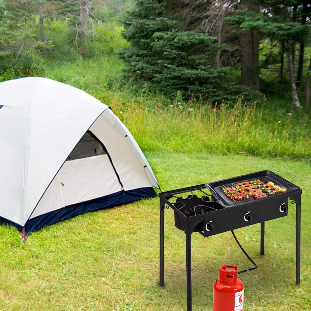 Black Cast Iron 3-Burner Outdoor Gas Cooker
