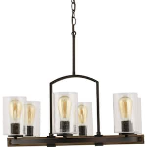 Newbury Manor Collection 25 in. 6-Light Vintage Bronze Chandelier with Clear Seeded Glass Shades