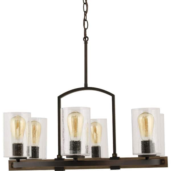 Home Decorators Collection Newbury Manor Collection 25 in. 6-Light Vintage Bronze Chandelier with Clear Seeded Glass Shades