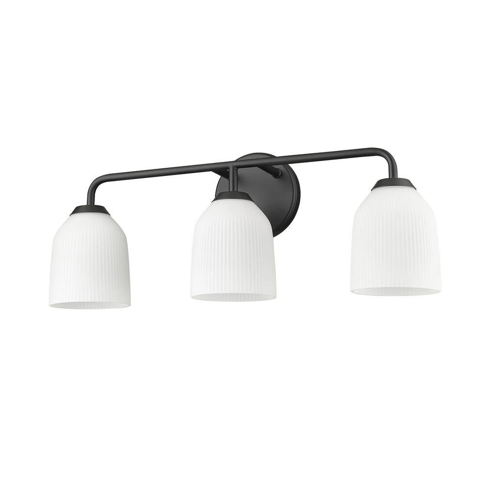 Matte Black 3-Light Vanity Fixture with Opal Glass Shades
