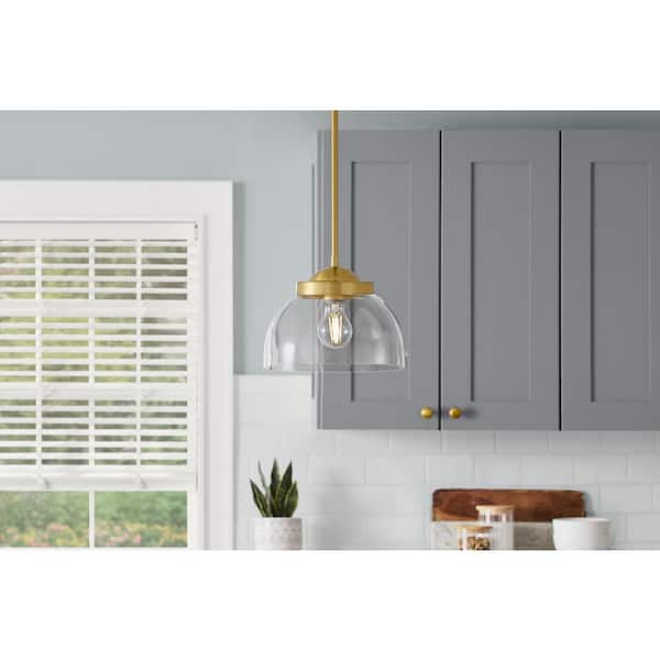 Home Decorators Collection Lowry 1-Light Brushed Gold Oversized Pendant Light with Clear Glass Shade