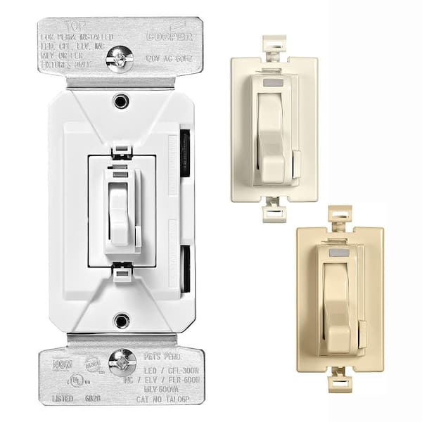 Eaton AL Series 300W All Load 3-Way and Single Pole Toggle Dimmer with Preset Color Kit Light Almond/White/Ivory