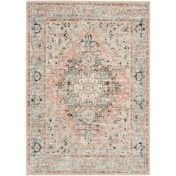 Nourison Washable Decor Peach 7 ft. x 9 ft. Center medallion Traditional Area Rug