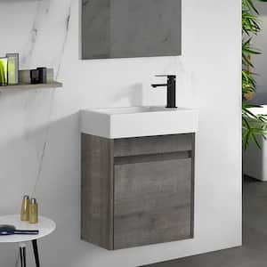 18 in. W x 10.2 in. D x 22.8 in. H Floating Bath Vanity Plaid Grey Oak with White Resin Sink Top and Soft Closing Door