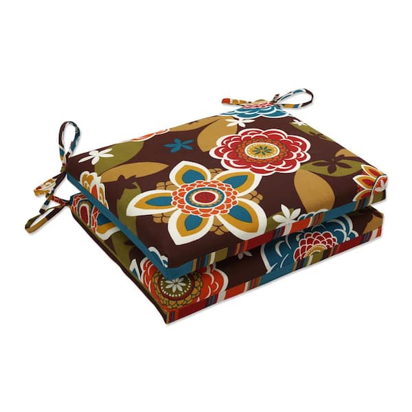 Pillow Perfect Striped 18.5 in. x 16 in. Outdoor Dining Chair Cushion in Brown/Orange (Set of 2)