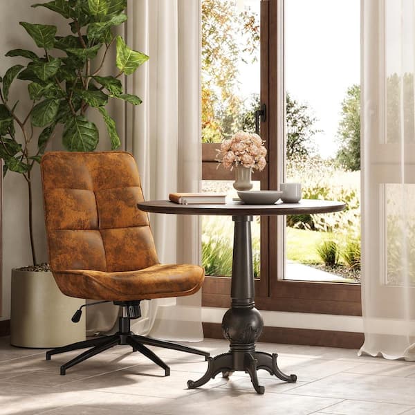 Homy Casa Cot Adjustable Height Swivel Suede Dining Chair-Brown Faux Leather, Black Metal Legs, Single Dining Chair