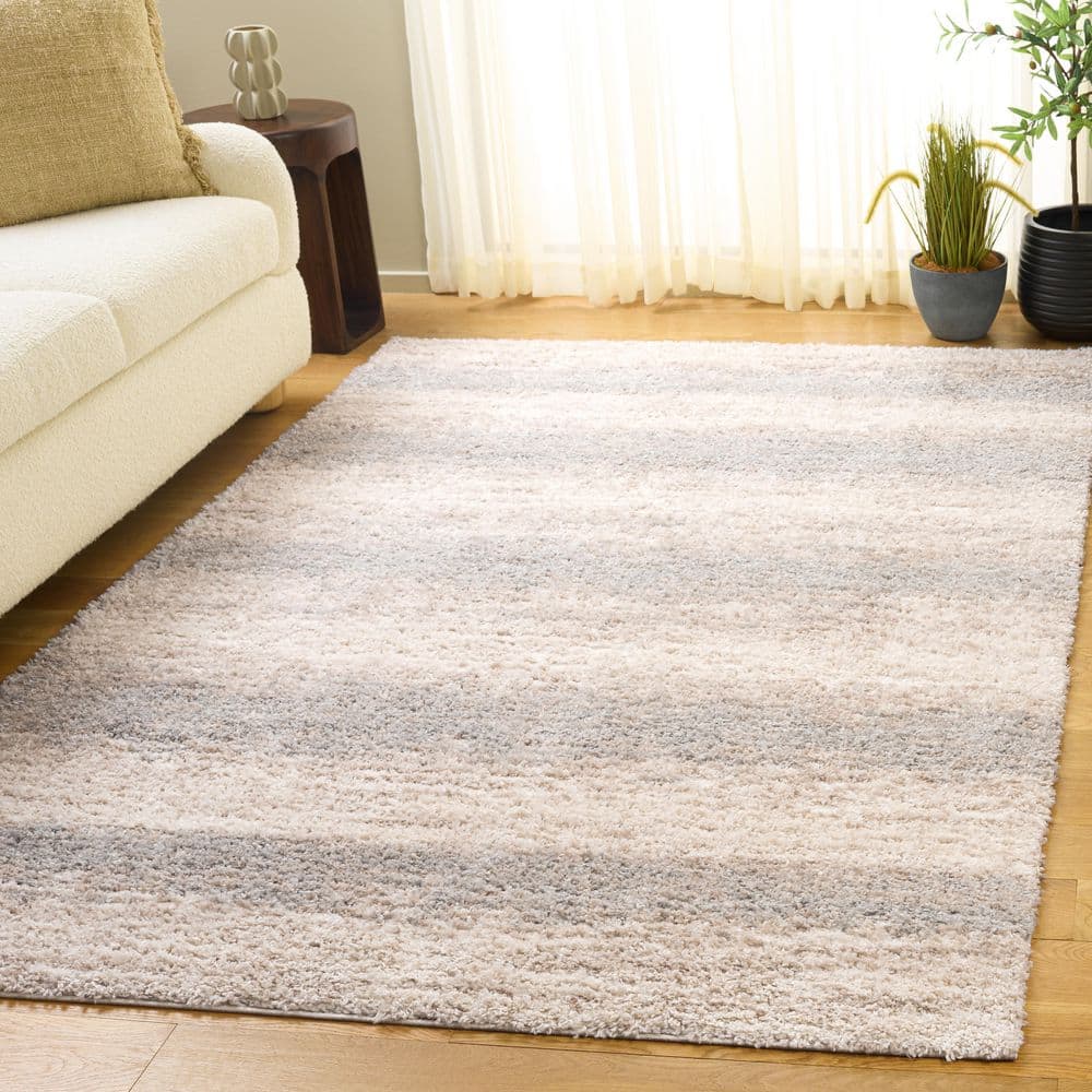 Gemma Shag 5 ft. x 8 ft. Ivory/Beige Gray Gradient Striped Area Rug price history on PriceWatchPro