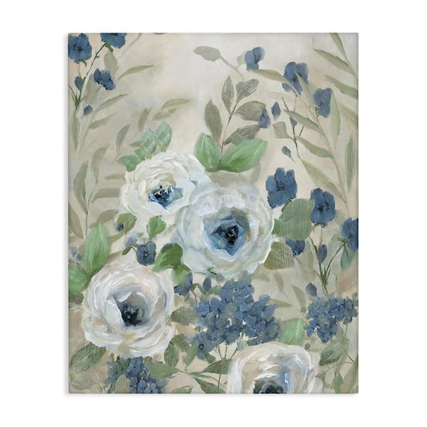 Muted Blue and White Blossoms by Nan 1-Piece Unframed Nature Graphic Art Print 48 in. x 36 in.