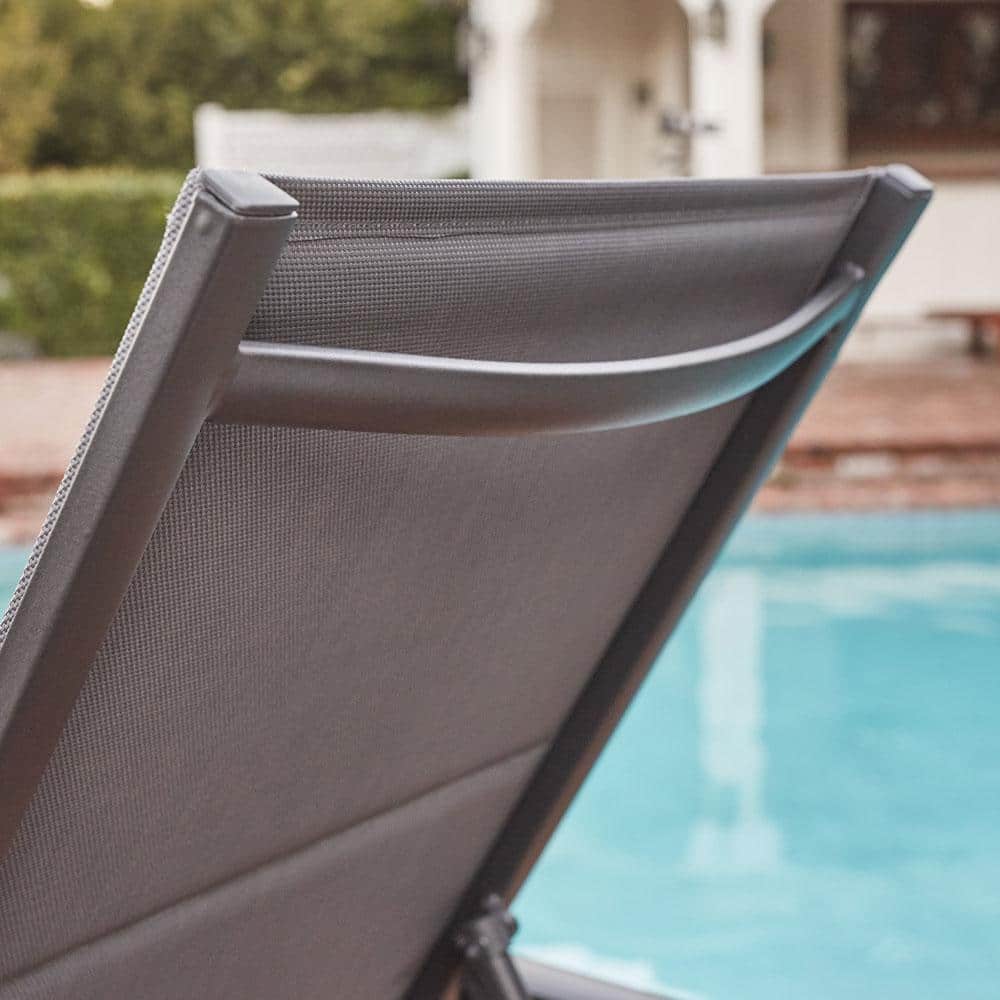 Halsted Deluxe Cool Gray Padded Sling Outdoor Chaise Lounge