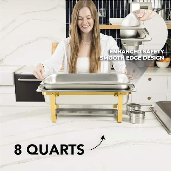 GASONE 8 qt. Gold Frame Stainless Steel Chafing Dish Complete Set