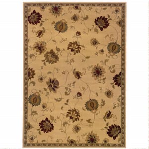 Ivory Green Brown Blue and Rust 3 ft. x 5 ft. Floral Area Rug