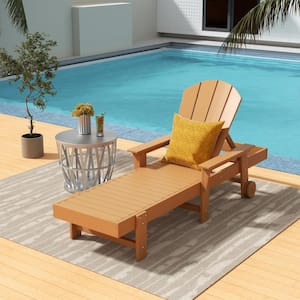 Laguna Teak HDPE Plastic Outdoor Adjustable Backrest Classic Adirondack Chaise Lounger With Arms And Wheels