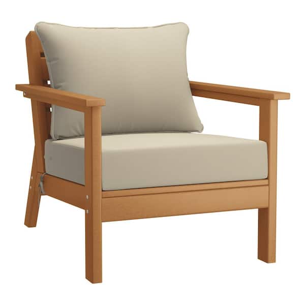 WESTIN OUTDOOR Birchwood Outdoor Patio Deep Seating HDPE Plastic Lounge Chair in Teak with Beige Cushions
